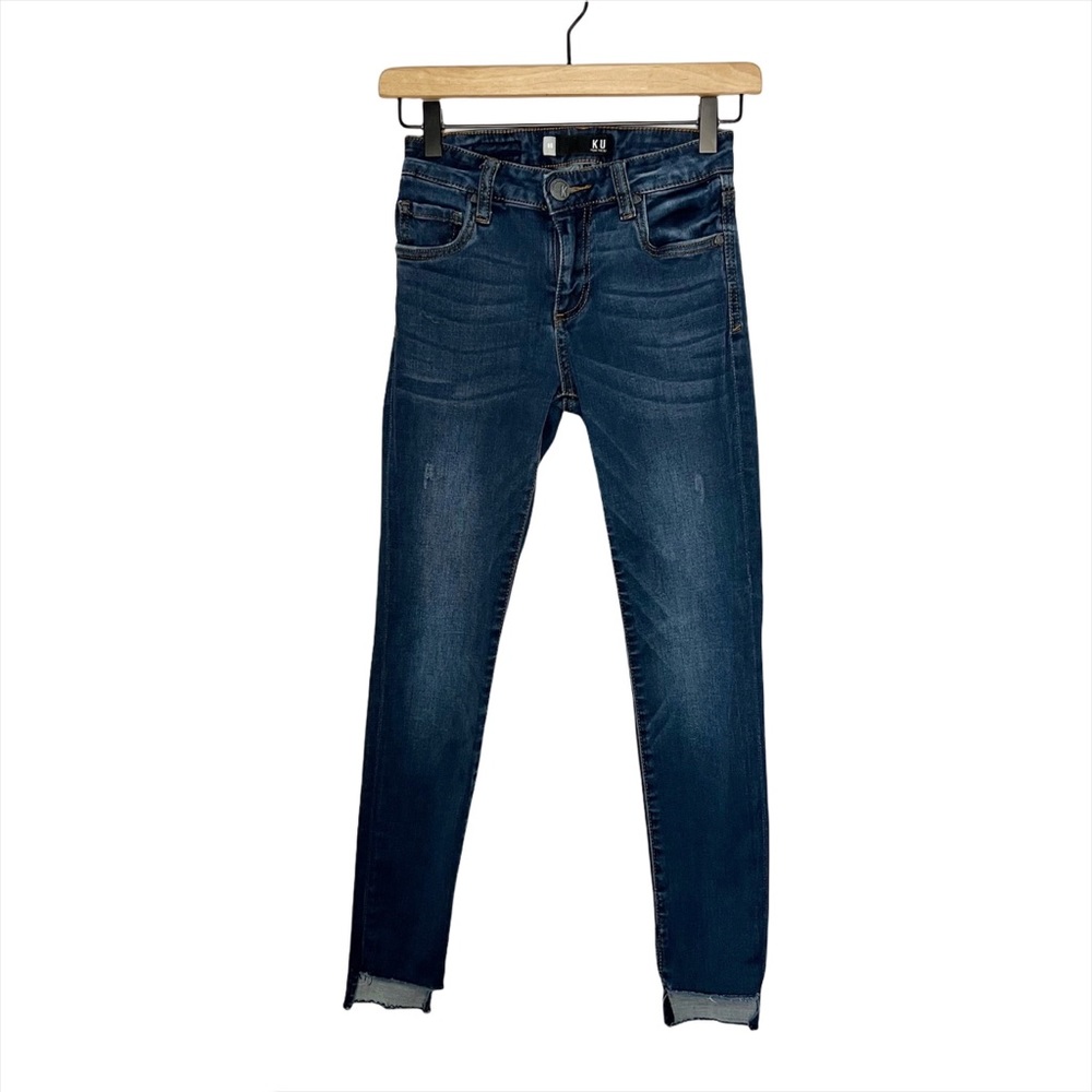 Kut From the Kloth Raw Hem Skinny Jeans in Dark Wash Blue 00